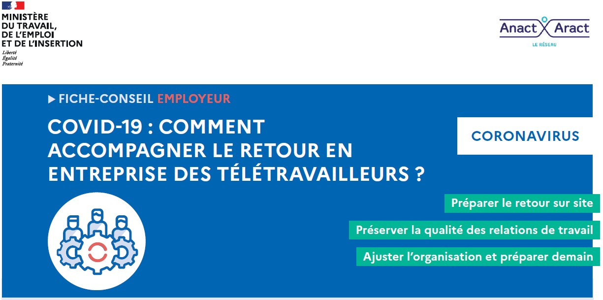 ANACT : Fiche-conseil Employeur - Accompagner le retour en entreprise des télétravailleurs 
